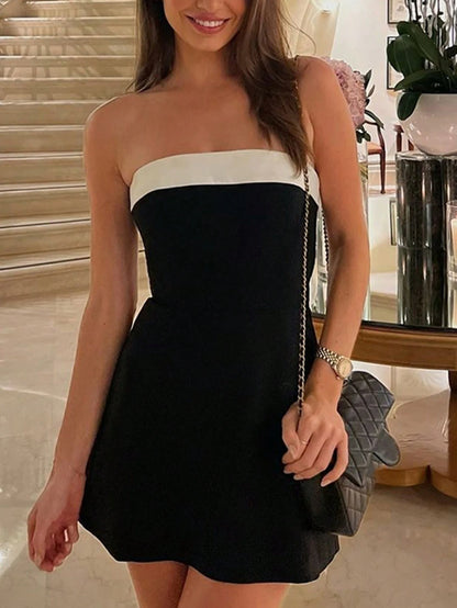 Women's Elegant Black Strapless Dress, Suitable For Spring/Summer Party, Vacation, Night Out, Date Night