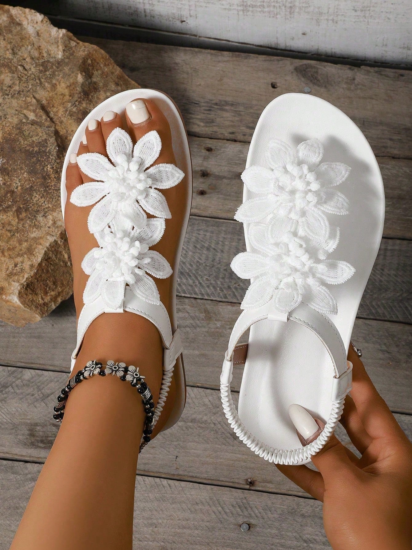 Women's Elegant Floral Decor Shoes, Cute Open Toe Design, Summer Fairy Tale Style Vacation Sandals. Runs Small One Size