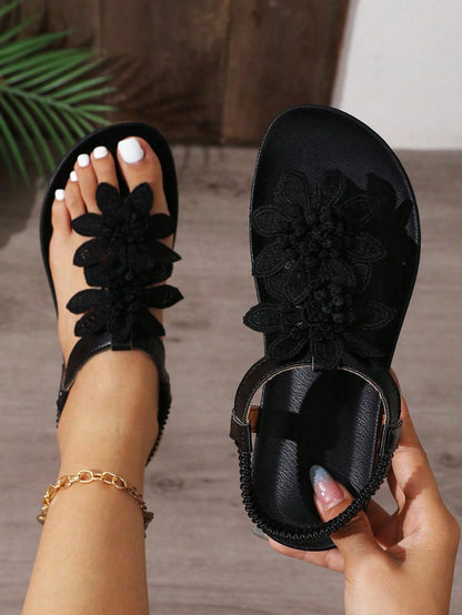 Women's Elegant Floral Decor Shoes, Cute Open Toe Design, Summer Fairy Tale Style Vacation Sandals. Runs Small One Size