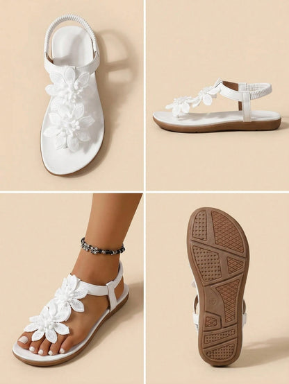 Women's Elegant Floral Decor Shoes, Cute Open Toe Design, Summer Fairy Tale Style Vacation Sandals. Runs Small One Size