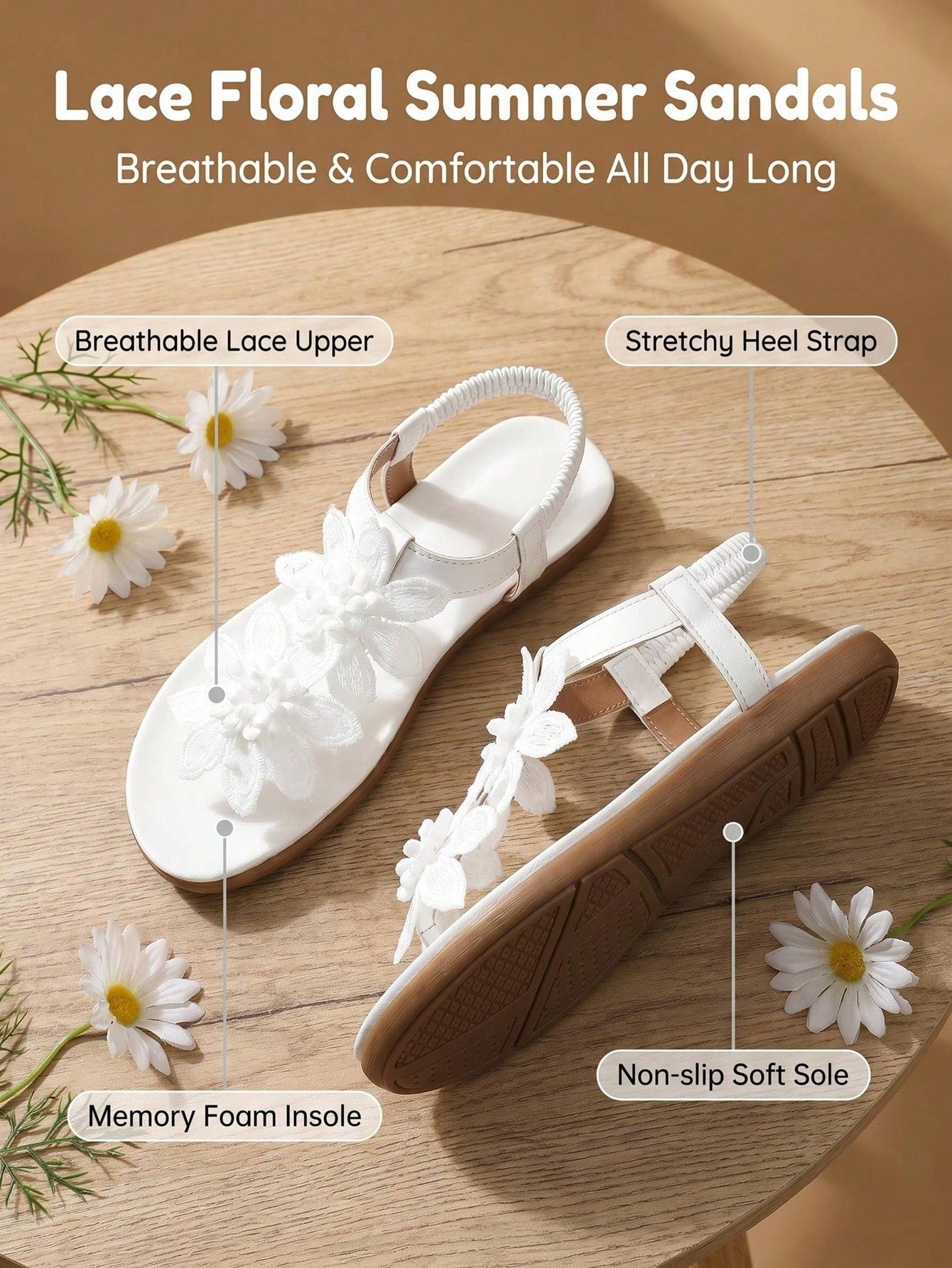 Women's Elegant Floral Decor Shoes, Cute Open Toe Design, Summer Fairy Tale Style Vacation Sandals. Runs Small One Size