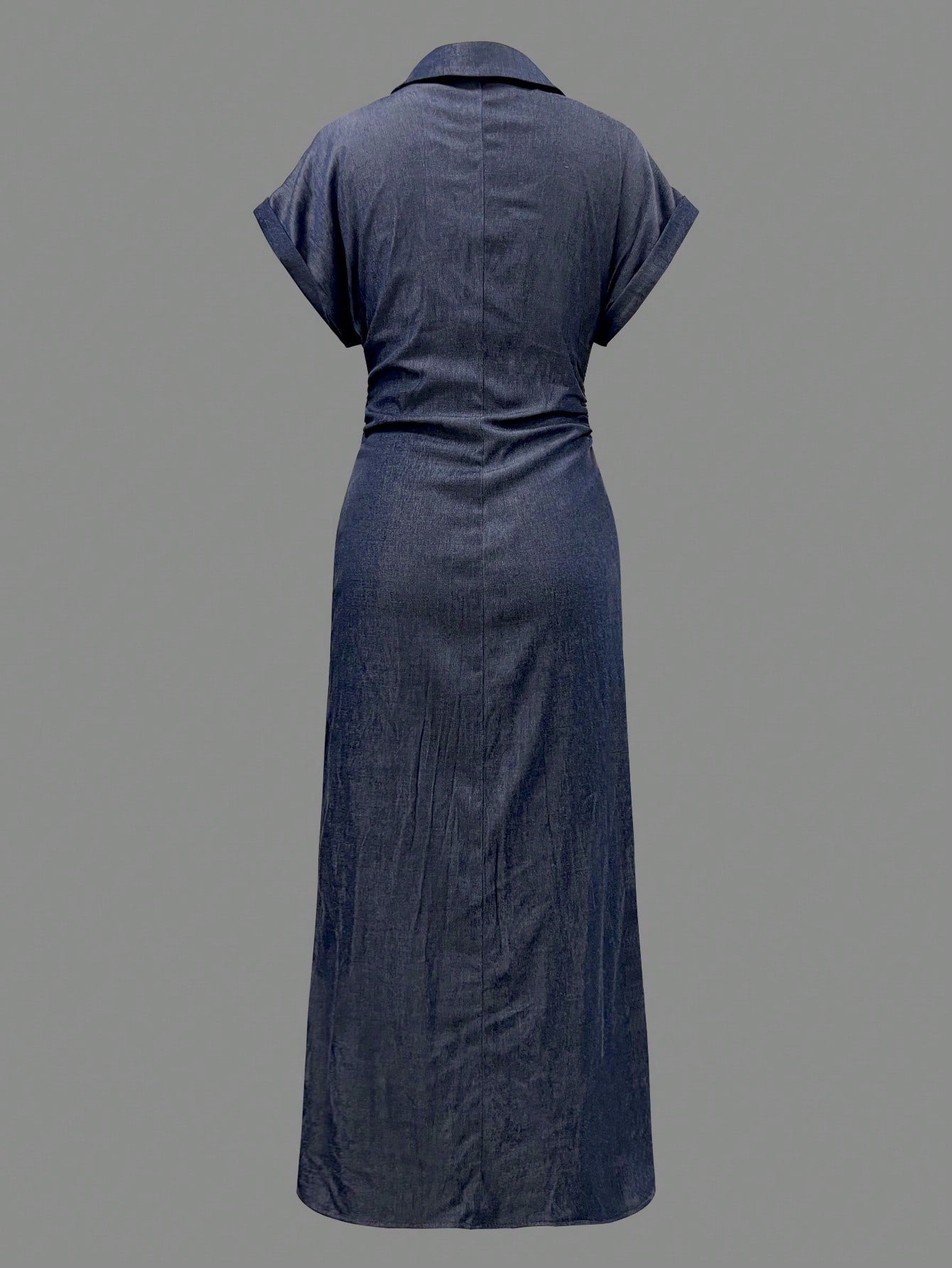 Women's Elegant Pleated Single-Breasted Fashionable Short Sleeve Collared Solid Color Dress, Woven Fabric, Summer, Quiet Luxury