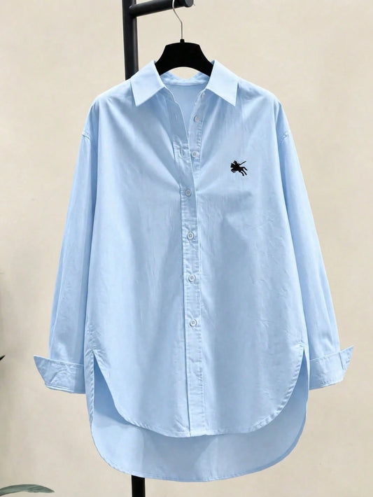 Women's Fashion New Knight Embroidery Button Shirt Spring