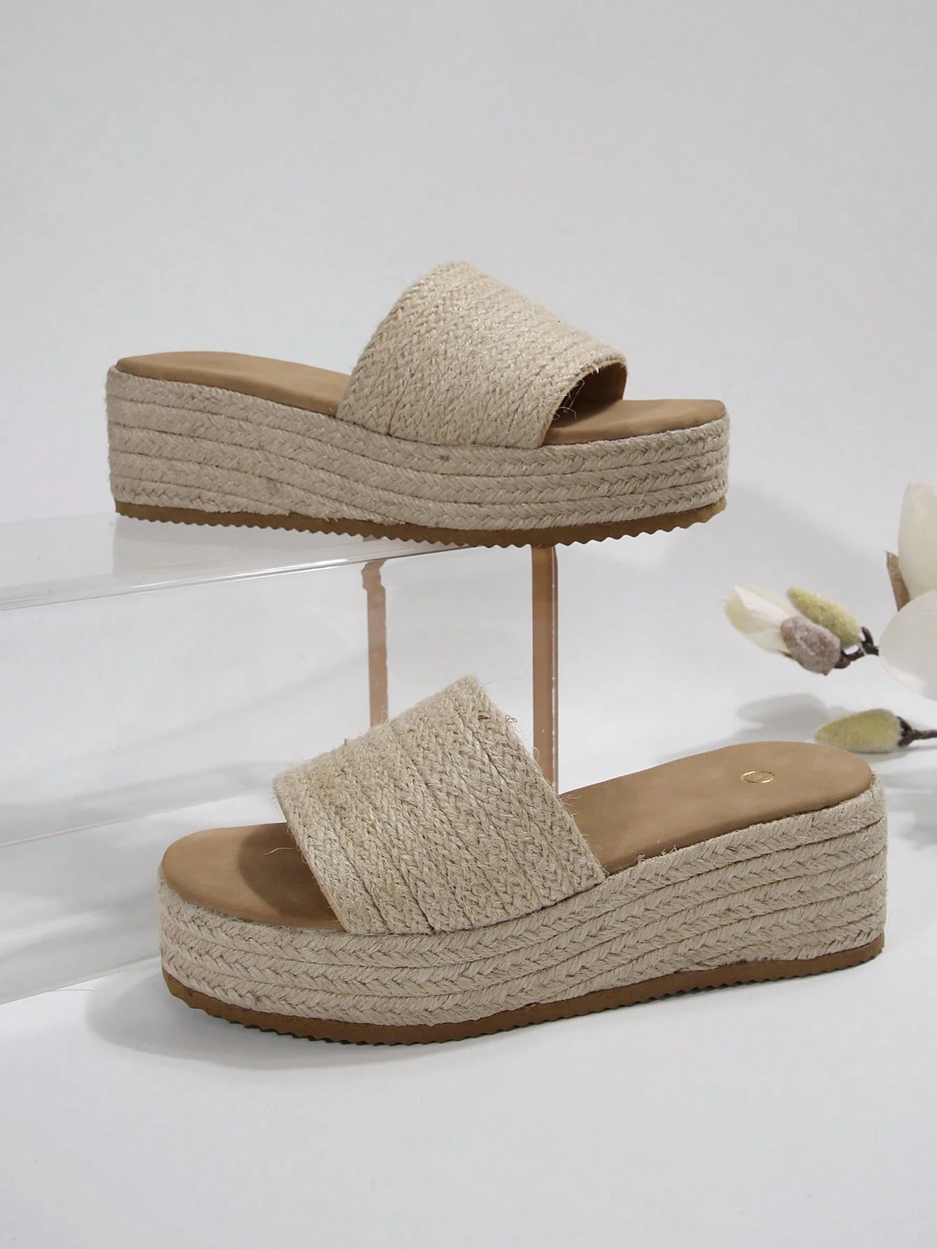 Women's Fashionable Casual Straw Rope Sole Woven Outdoor Sandals, Comfortable Versatile Beach Holiday Open Toe Slippers,Spring Summer Outfits