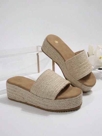 Women's Fashionable Casual Straw Rope Sole Woven Outdoor Sandals, Comfortable Versatile Beach Holiday Open Toe Slippers,Spring Summer Outfits