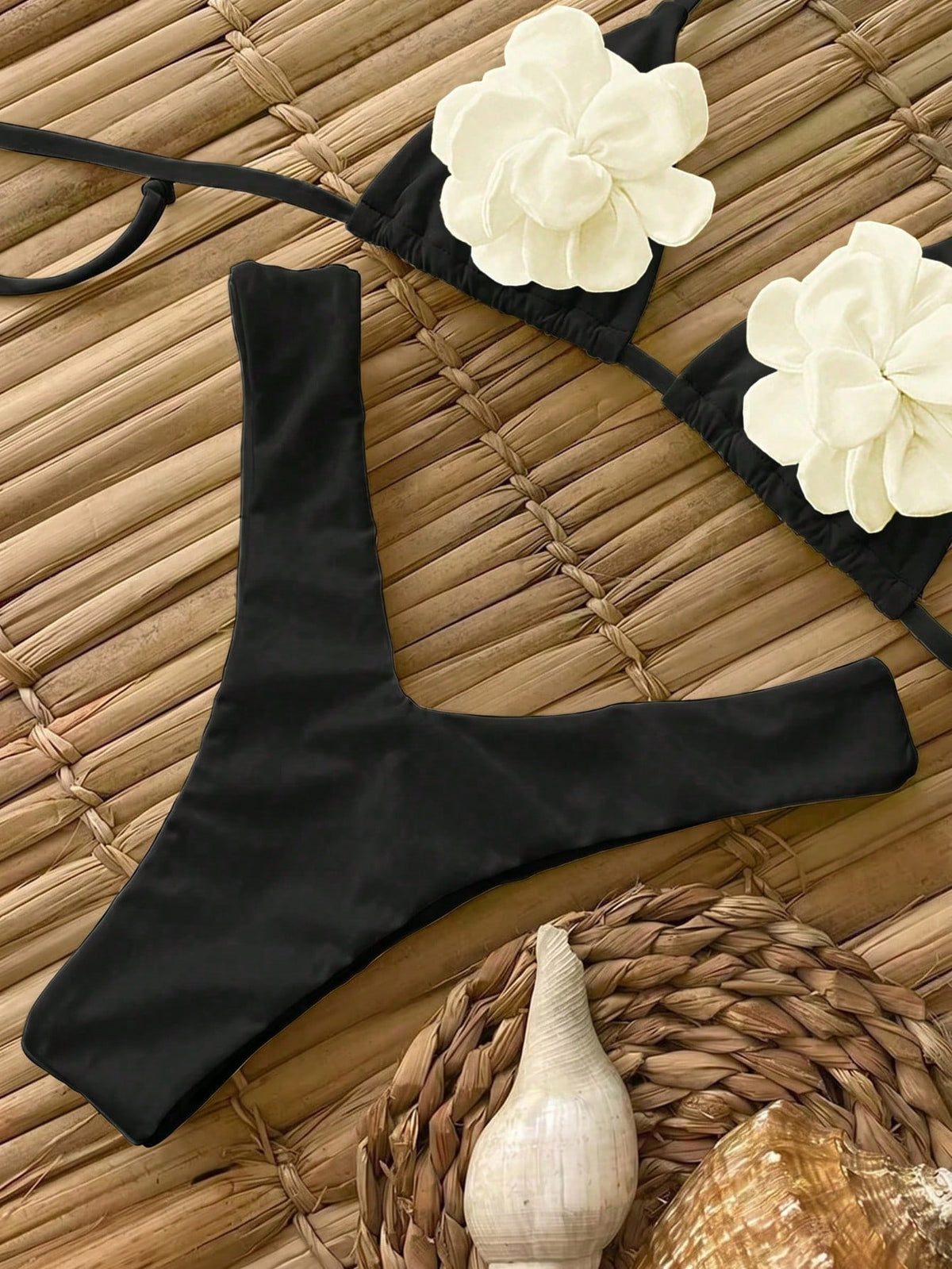 Women's Fashionable Elegant Bright Yellow Floral Decor Sexy Halter Casual Bikini Set Set, Suitable For Beach, Party, Gathering Vacation Summer