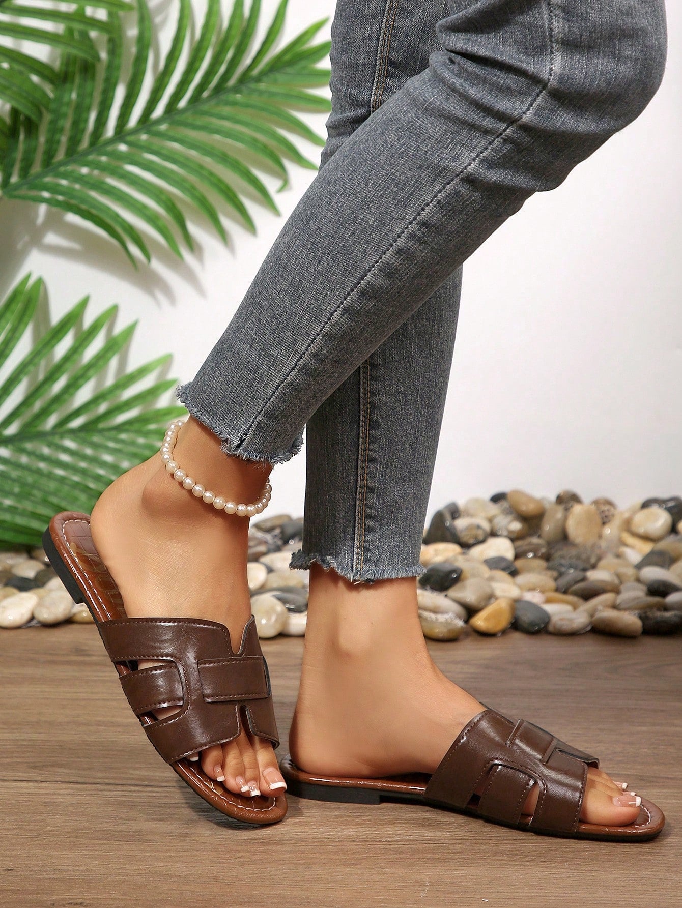 Women's Flat Mule Sandals, Open Toe Lightweight Luxury Slippers, Fashion Korean Style French Chic, Suitable For Dresses, Outdoor, Beach,Summer Shoes