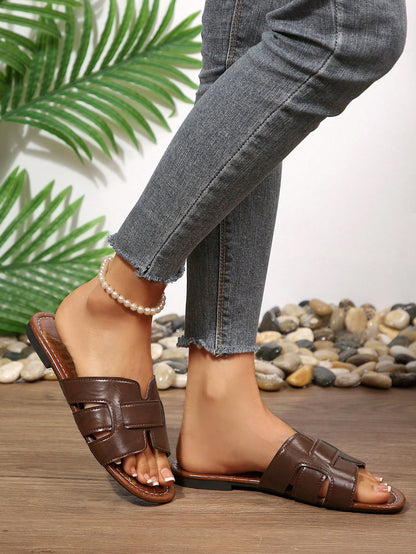 Women's Flat Mule Sandals, Open Toe Lightweight Luxury Slippers, Fashion Korean Style French Chic, Suitable For Dresses, Outdoor, Beach,Summer Shoes