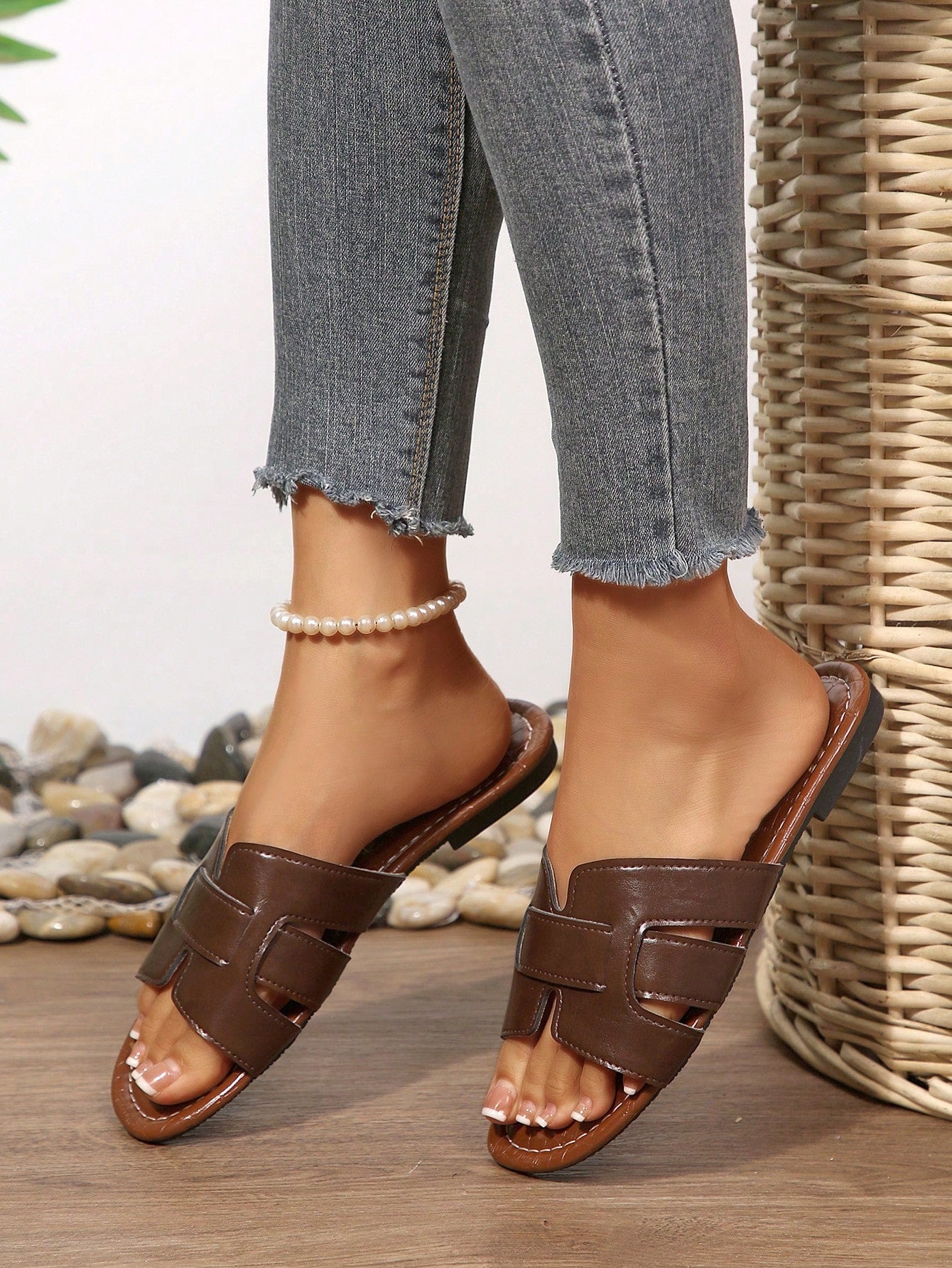 Women's Flat Mule Sandals, Open Toe Lightweight Luxury Slippers, Fashion Korean Style French Chic, Suitable For Dresses, Outdoor, Beach,Summer Shoes