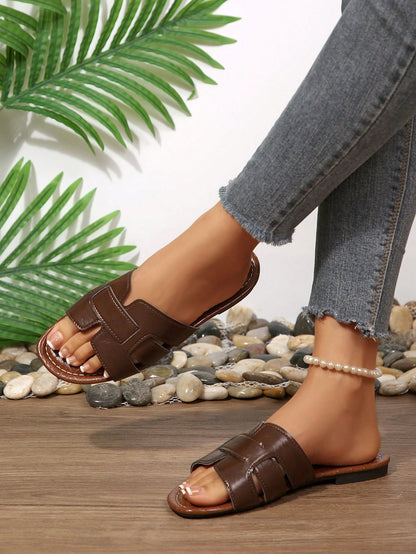 Women's Flat Mule Sandals, Open Toe Lightweight Luxury Slippers, Fashion Korean Style French Chic, Suitable For Dresses, Outdoor, Beach,Summer Shoes