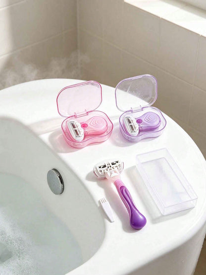 Women's Long Handle And Short Handle Razor Set, Suitable For Underarms, Legs And Bikini Area, Multi-Functional Comprehensive Portable Razor, Pink Manual Razor, Women's Bikini Manual Safety Razor Blade