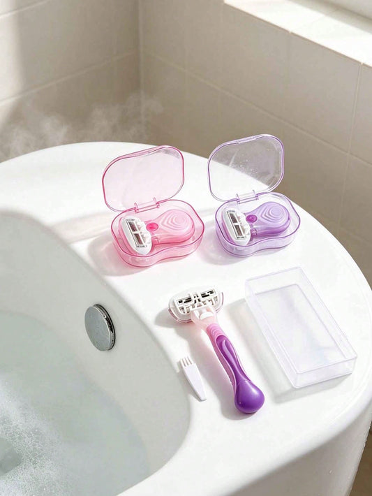 Women's Long Handle And Short Handle Razor Set, Suitable For Underarms, Legs And Bikini Area, Multi-Functional Comprehensive Portable Razor, Pink Manual Razor, Women's Bikini Manual Safety Razor Blade