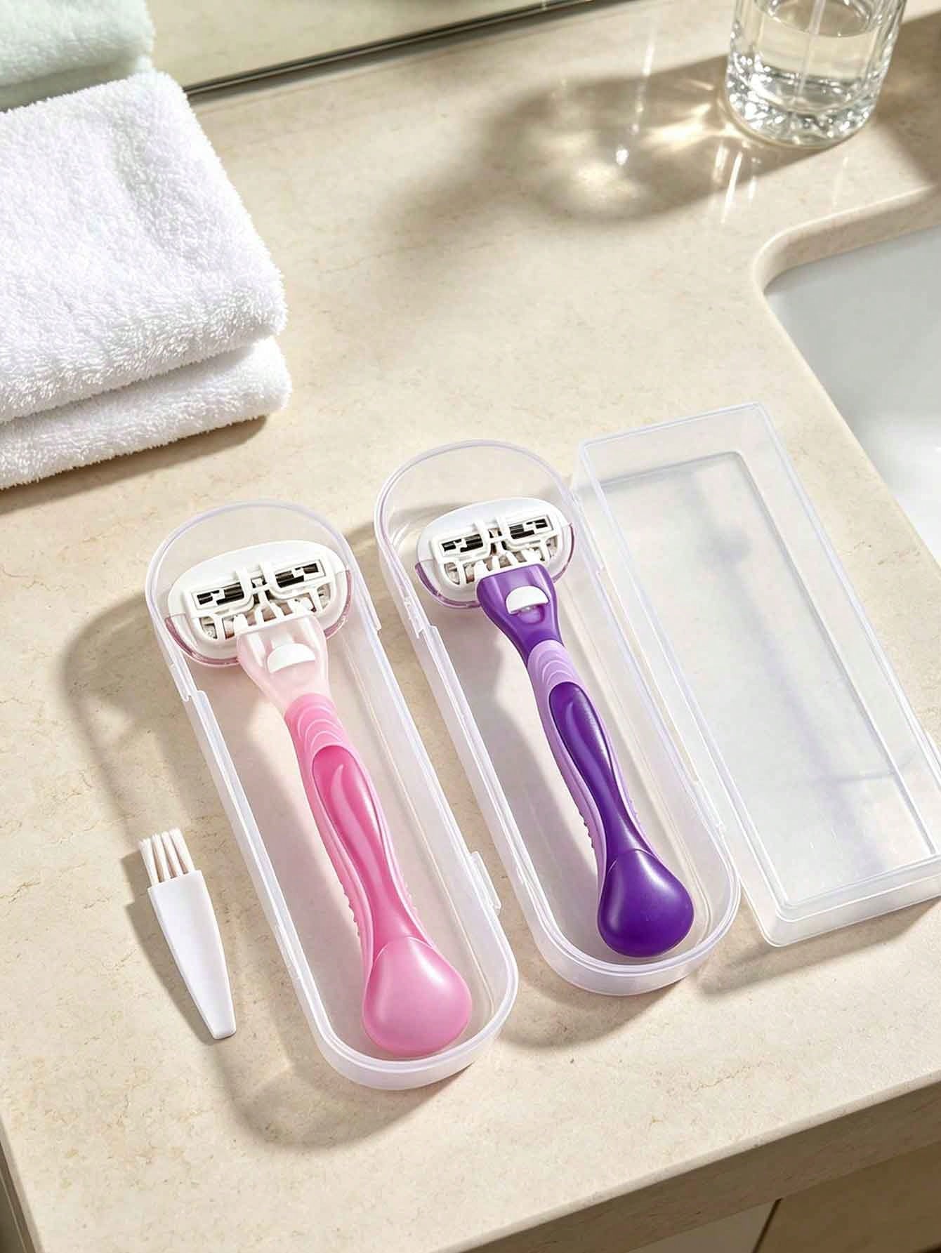 Women's Long Handle And Short Handle Razor Set, Suitable For Underarms, Legs And Bikini Area, Multi-Functional Comprehensive Portable Razor, Pink Manual Razor, Women's Bikini Manual Safety Razor Blade