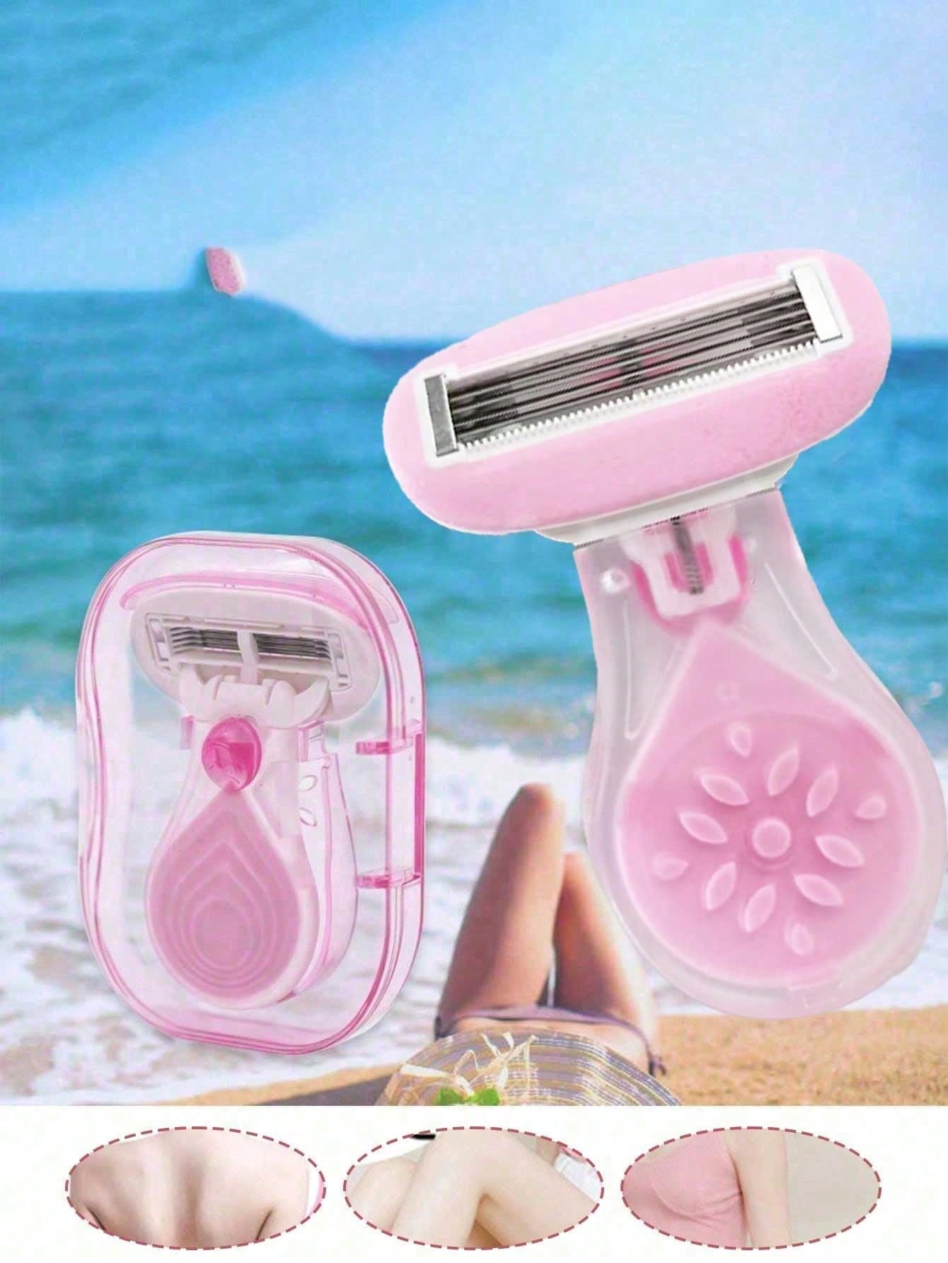 Women's Long Handle And Short Handle Razor Set, Suitable For Underarms, Legs And Bikini Area, Multi-Functional Comprehensive Portable Razor, Pink Manual Razor, Women's Bikini Manual Safety Razor Blade