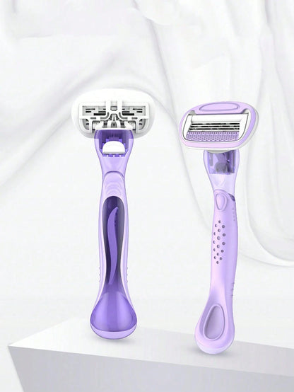 Women's Long Handle And Short Handle Razor Set, Suitable For Underarms, Legs And Bikini Area, Multi-Functional Comprehensive Portable Razor, Pink Manual Razor, Women's Bikini Manual Safety Razor Blade