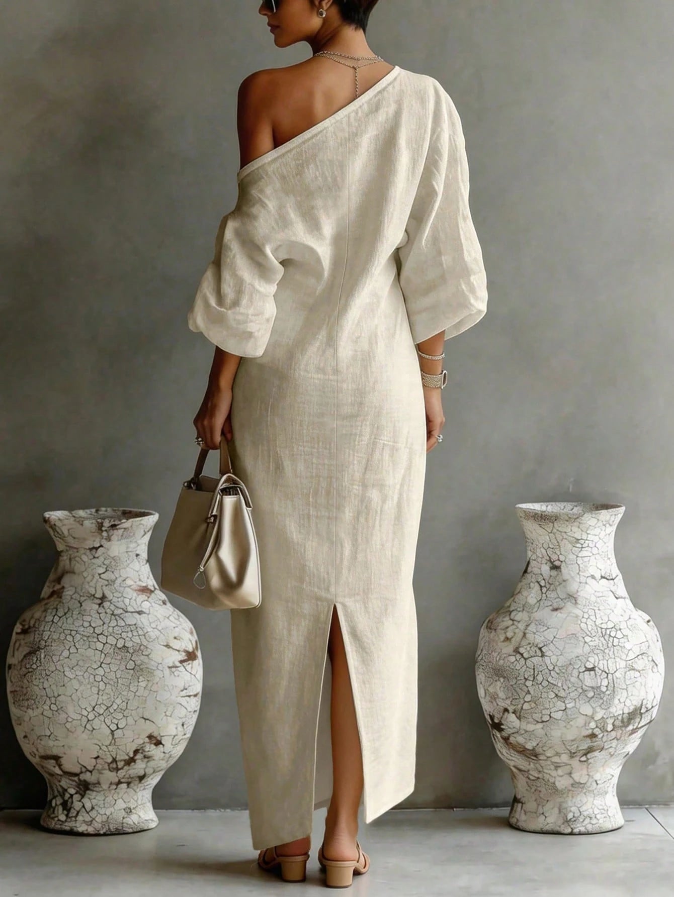 Women's Loose Fit Ankle-Length Textured Off-Shoulder Dress,Soft Pink,Summer,Casual,Vacation,Relaxed Silhouette Comfortable Daily Wear Versatile Style