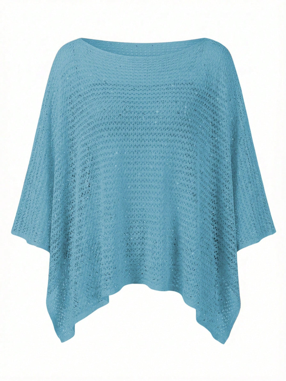 Women's Pink Knit Hollow-Out Sequin Round Neck Solid Semi-Sheer Hooded Top Casual Vacation Beach Wear Summer