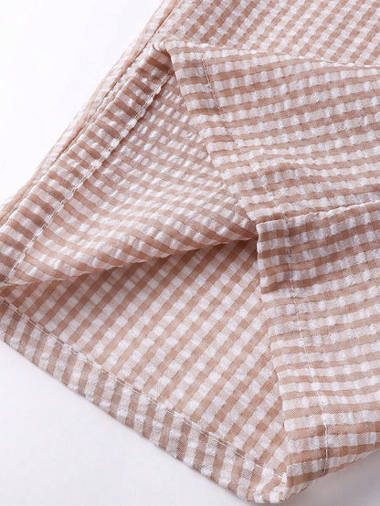 Women's Plaid Wide Leg Pants With Bow Waist, Summer Bohemian Style Long Pants, Suitable For Back To School, Commuting, Beach And Daily Wear