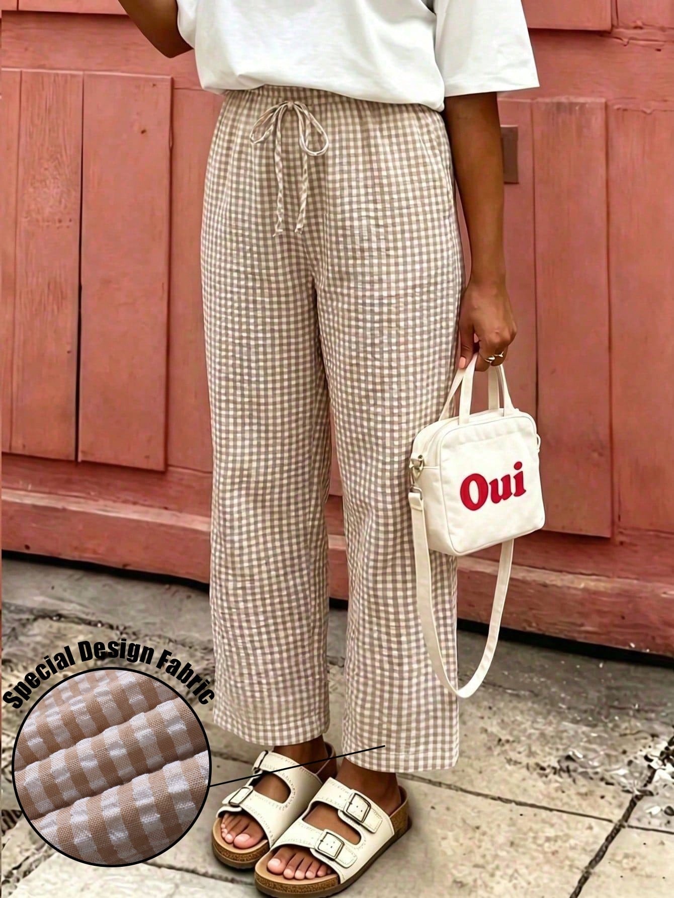Women's Plaid Wide Leg Pants With Bow Waist, Summer Bohemian Style Long Pants, Suitable For Back To School, Commuting, Beach And Daily Wear