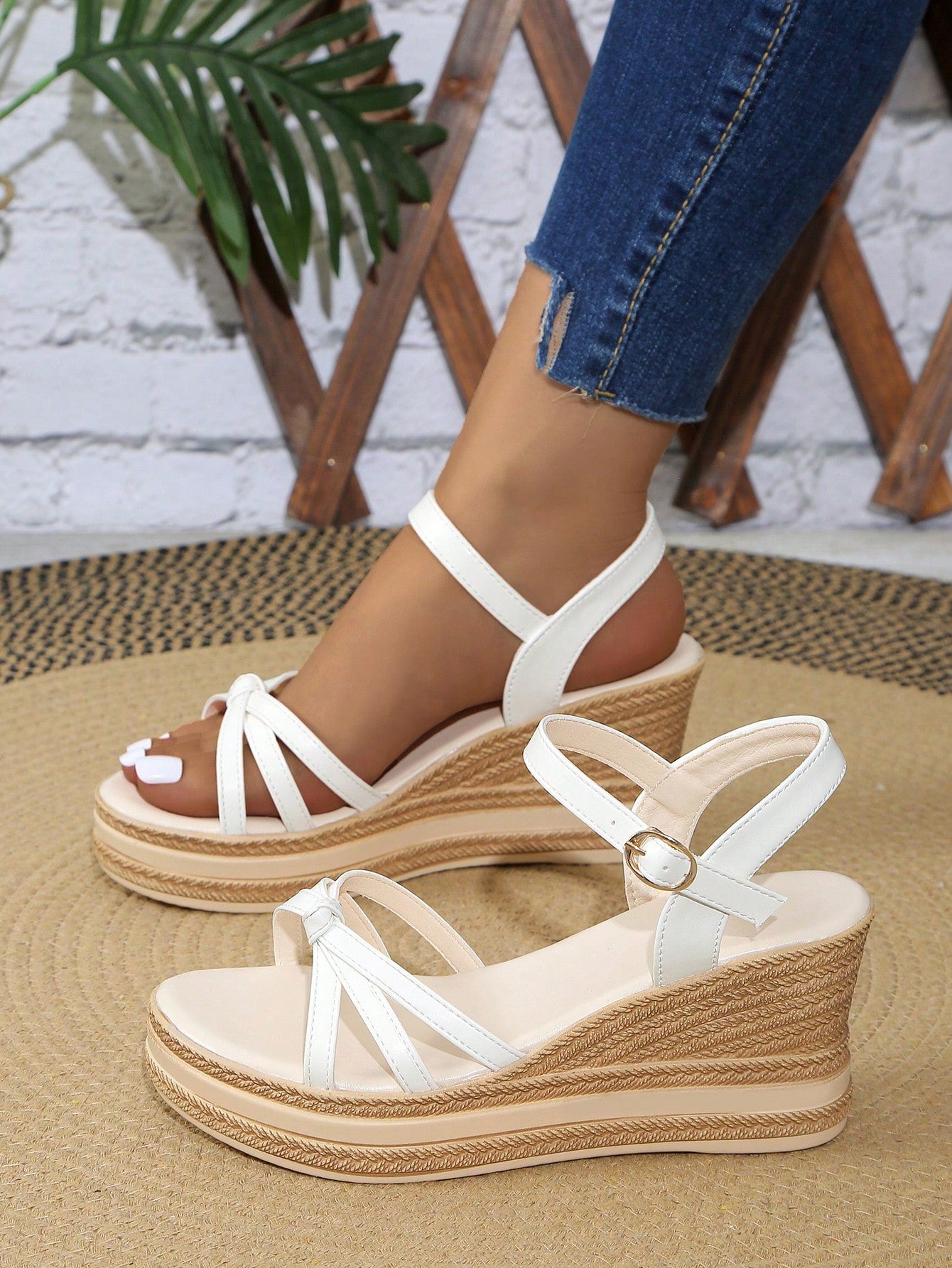 Women's Platform Wedge Sandals, Bow Knot Open Toe Thick Bottom High Heel Sandals, Outdoor Thick Sole Sandals For Vacation