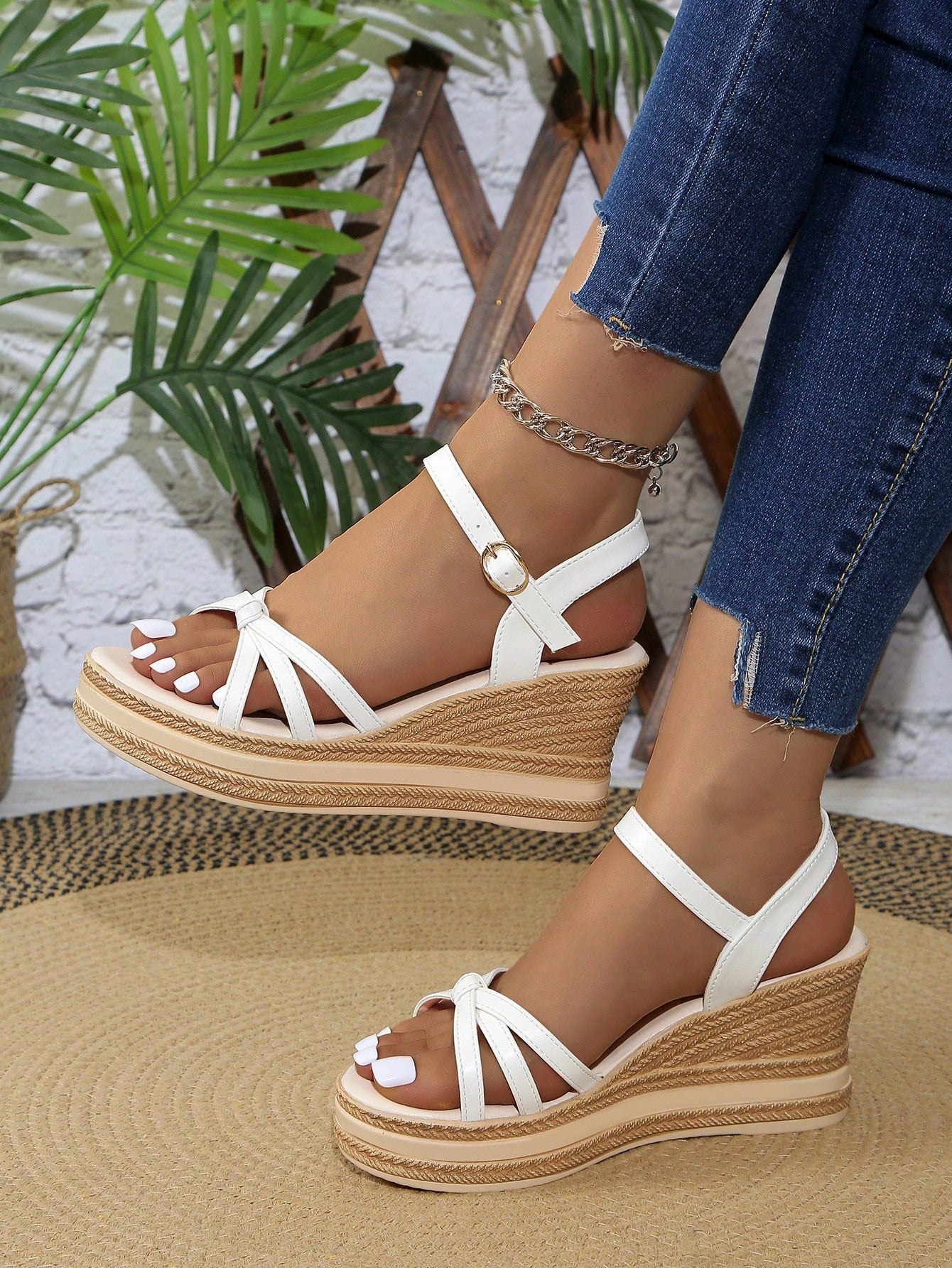 Women's Platform Wedge Sandals, Bow Knot Open Toe Thick Bottom High Heel Sandals, Outdoor Thick Sole Sandals For Vacation