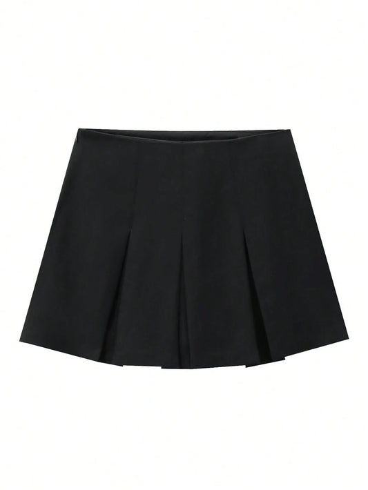 Women's Pleated Mini Skirt, New Fashion High Waist Basic Style Casual Street Wear Skirt, Summer Black Spring