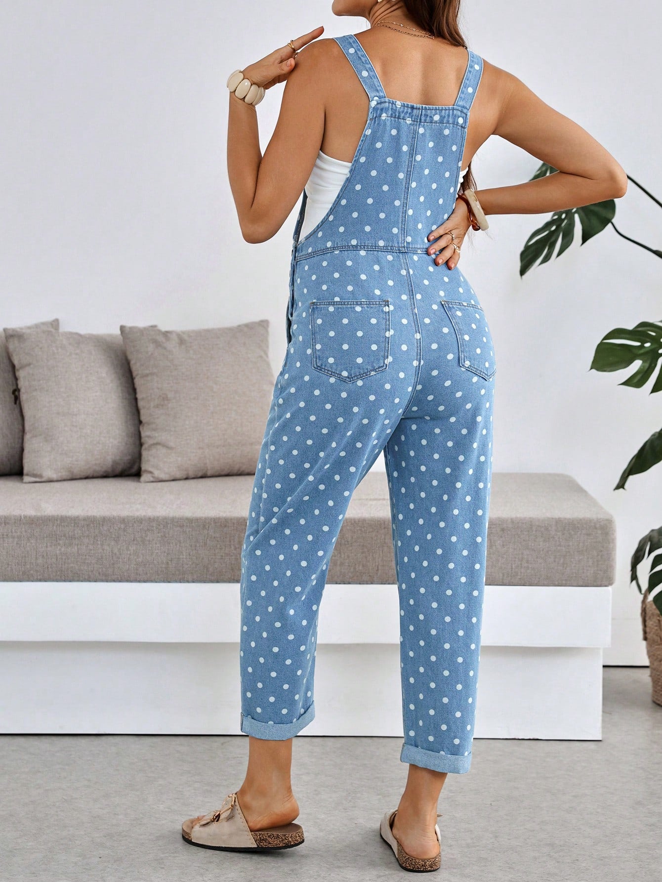 Women's Polka Dot Maternity Denim Overalls,Dusty Blue Adjustable Bib Pants For Expecting Moms,Summer Casual Jumpsuit For Baby Shower,Beach & Vacation