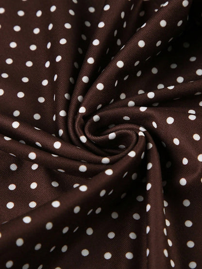 Women's Polka Dot Print Sleeveless A-Line Dress, Elegant Round Neck Bodycon Dress, Summer Outfit, Vintage Chic Style Party Brown