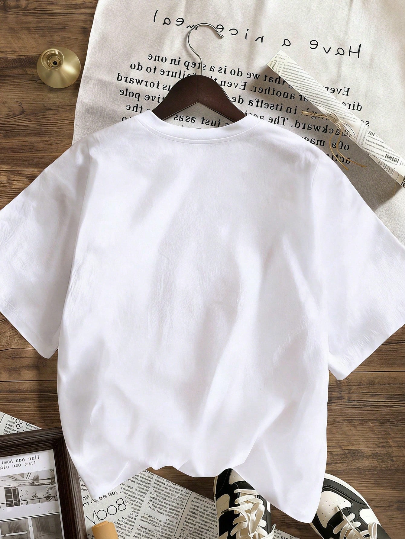 Women's Regular Length Knit Fabric T-Shirt With Positive & Happy Quotes, Minimalist Fashion White