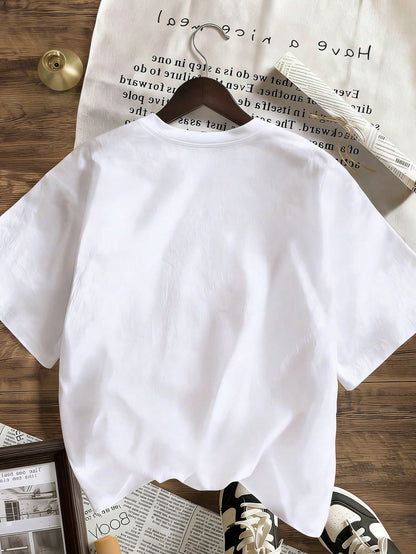 Women's Regular Length Knit Fabric T-Shirt With Positive & Happy Quotes, Minimalist Fashion White