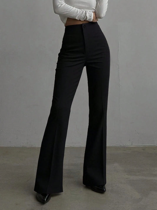 Women's Solid Color Casual Elegant High Waist Straight Leg Pants, Suitable For Daily Wear, Commuting, Office, Home, Dating, Small Gatherings, Light Socializing, Autumn Style, Smart Casual