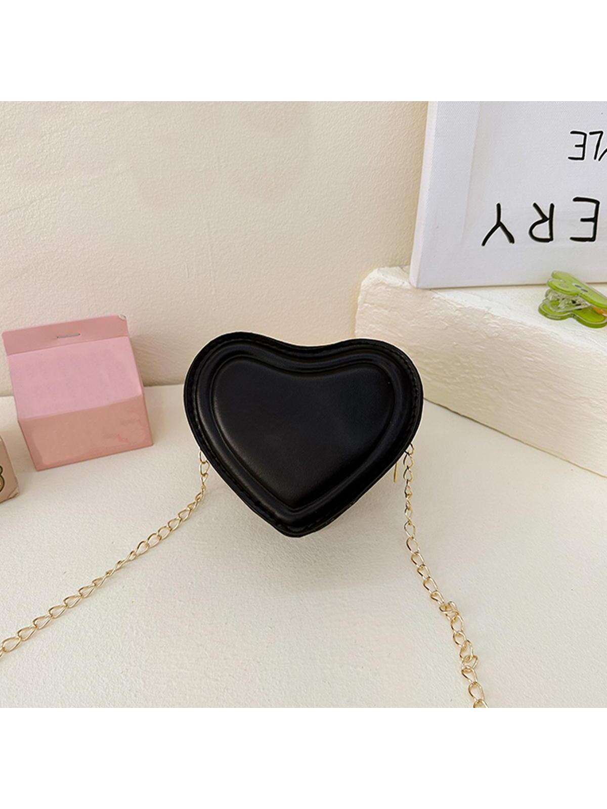 Women's Solid Color Heart Shaped Chain Shoulder Bag
