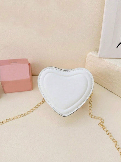 Women's Solid Color Heart Shaped Chain Shoulder Bag