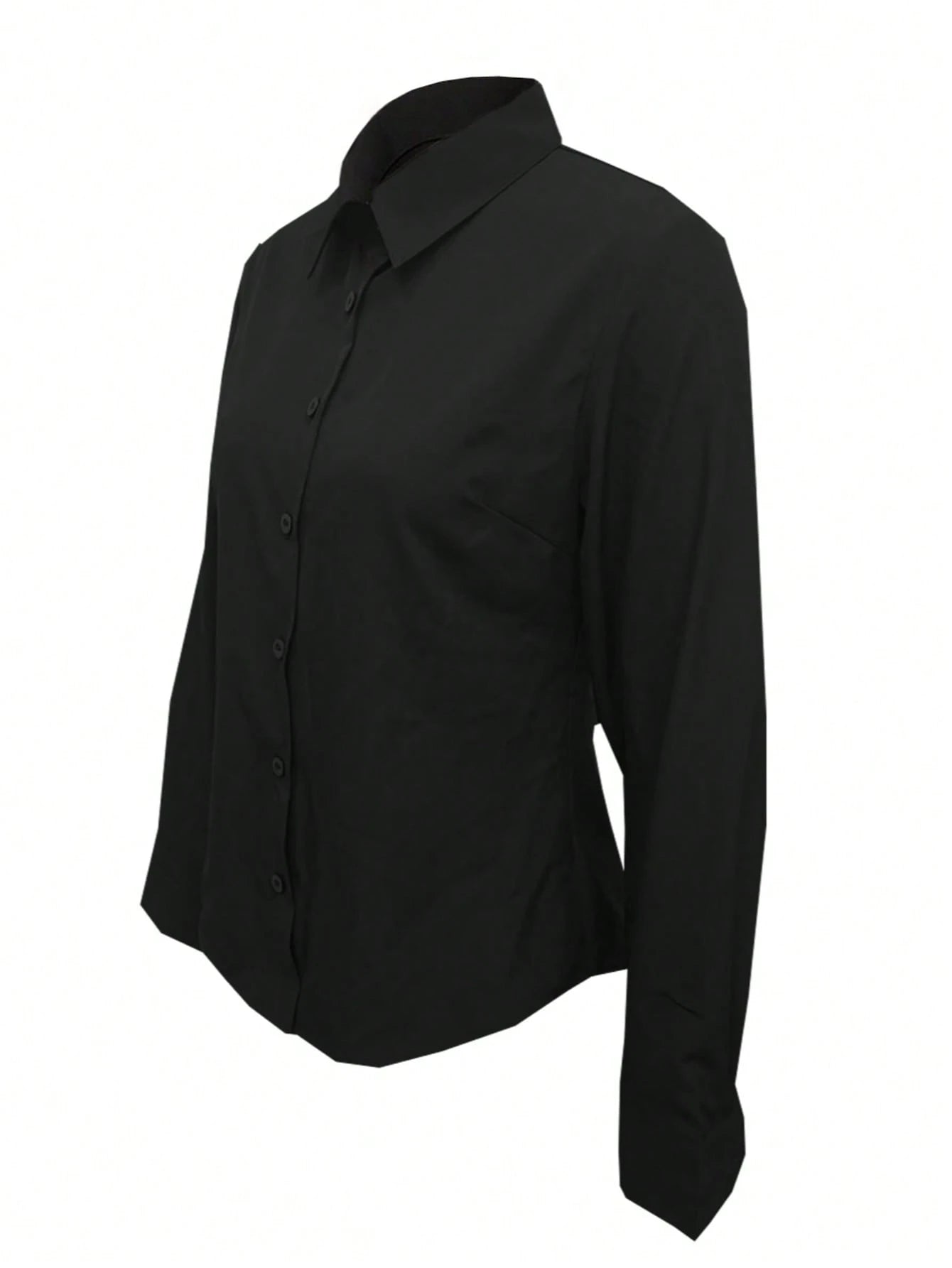 Women's Solid Color Long Sleeve Shirt, Featuring A Collared Design To Showcase A Professional And Capable Demeanor, Made Of Comfortable Fabric.