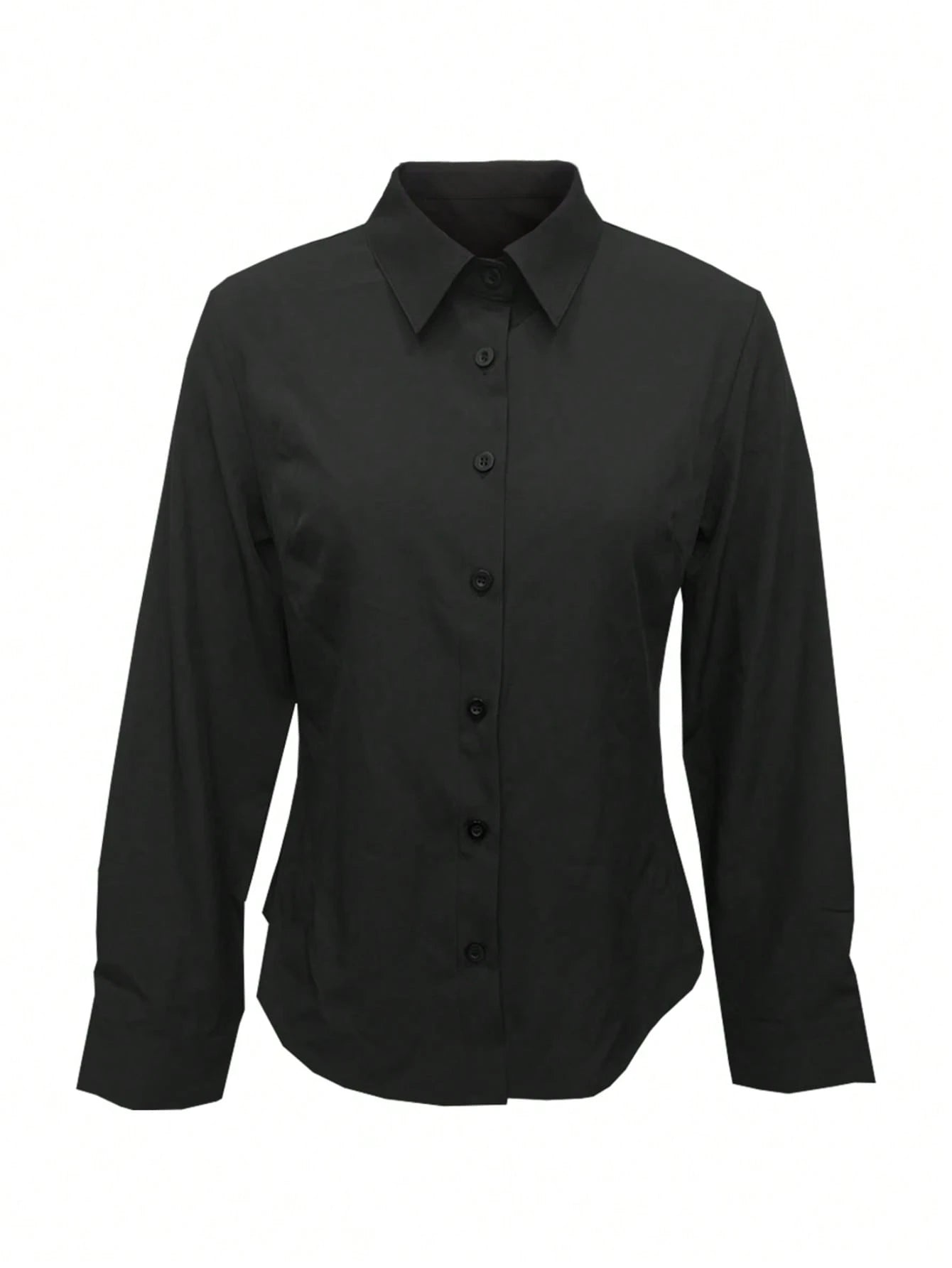 Women's Solid Color Long Sleeve Shirt, Featuring A Collared Design To Showcase A Professional And Capable Demeanor, Made Of Comfortable Fabric.