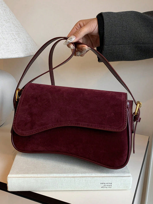 Women's Solid Color Matte Saddle Bag With Dual Shoulder Straps, Shoulder And Crossbody Wear