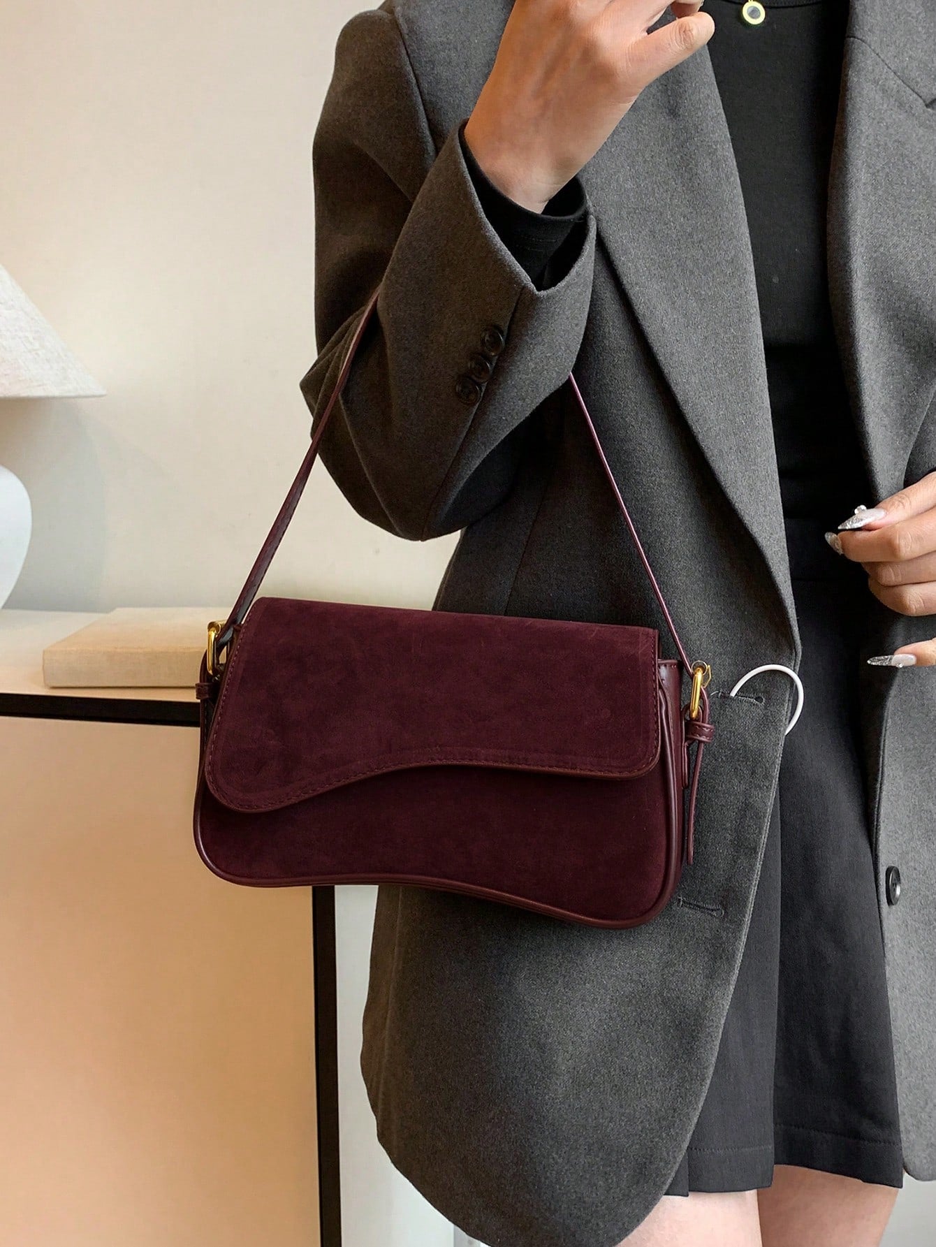 Women's Solid Color Matte Saddle Bag With Dual Shoulder Straps, Shoulder And Crossbody Wear