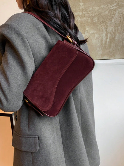 Women's Solid Color Matte Saddle Bag With Dual Shoulder Straps, Shoulder And Crossbody Wear