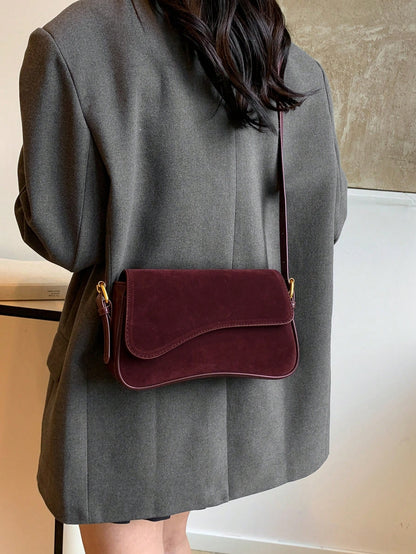 Women's Solid Color Matte Saddle Bag With Dual Shoulder Straps, Shoulder And Crossbody Wear