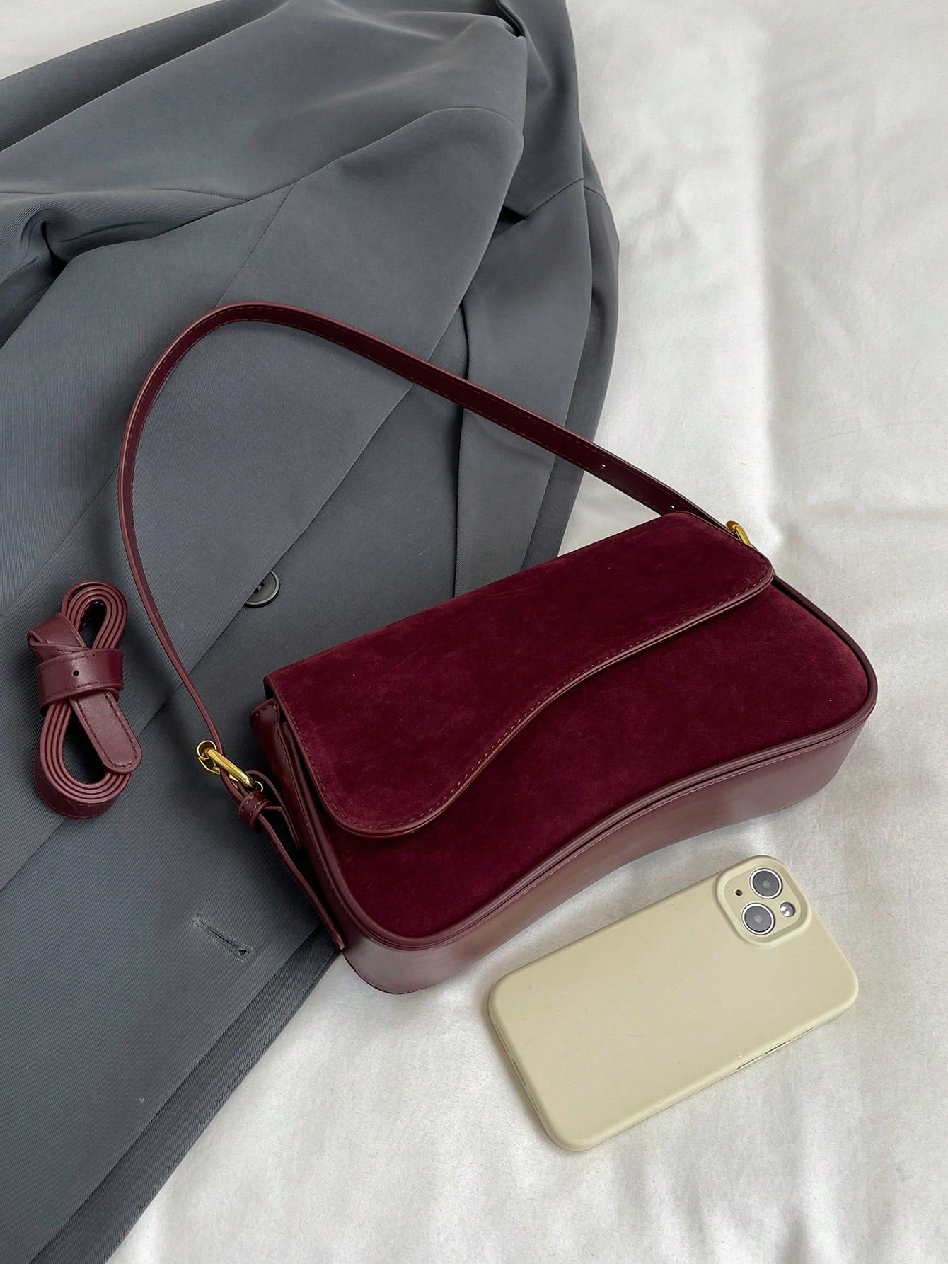 Women's Solid Color Matte Saddle Bag With Dual Shoulder Straps, Shoulder And Crossbody Wear