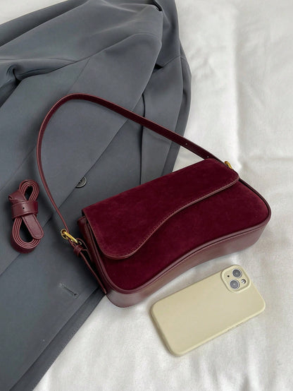 Women's Solid Color Matte Saddle Bag With Dual Shoulder Straps, Shoulder And Crossbody Wear