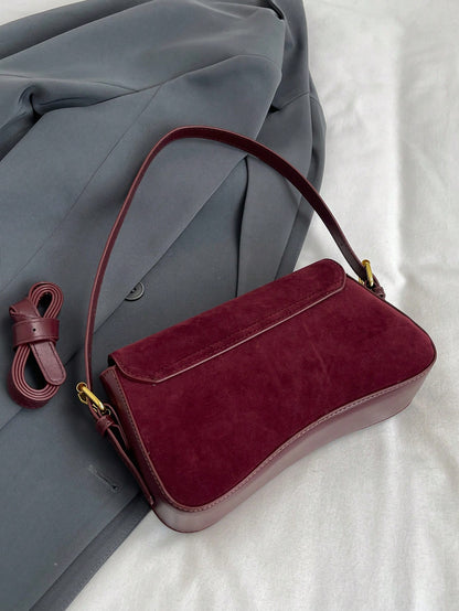Women's Solid Color Matte Saddle Bag With Dual Shoulder Straps, Shoulder And Crossbody Wear