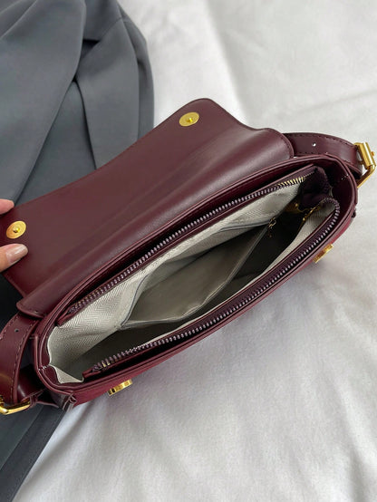 Women's Solid Color Matte Saddle Bag With Dual Shoulder Straps, Shoulder And Crossbody Wear