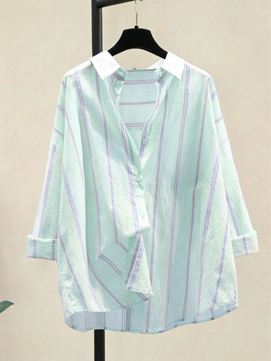 Women's Striped Casual & Office Elegant Striped Button-Up Shirt, Long Sleeve, Spring/Summer