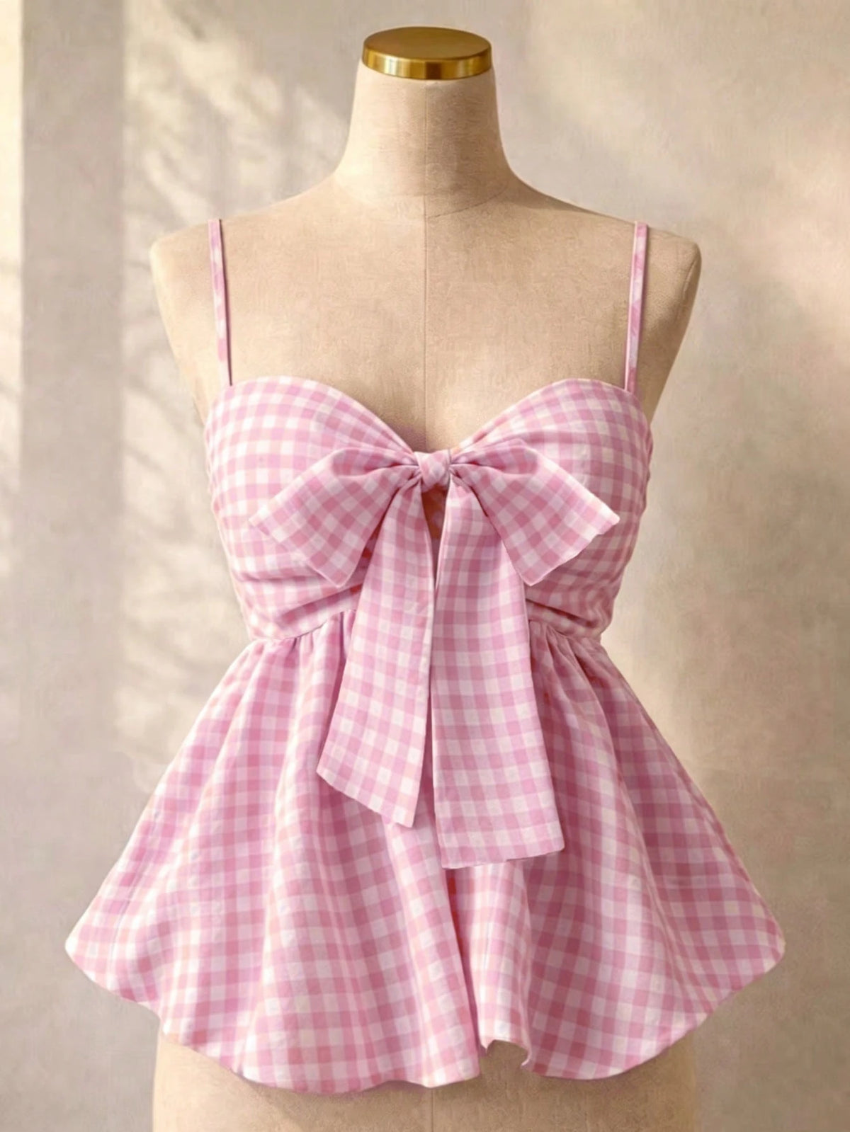 Women's Summer Camisole, Women's Plaid Camisole Top For Vacation, Graduation, Wedding, Back To School, Vintage Style, Party, Lunch, Cute Casual Summer, Sweet Romantic Country Style, Textured, Loose Co