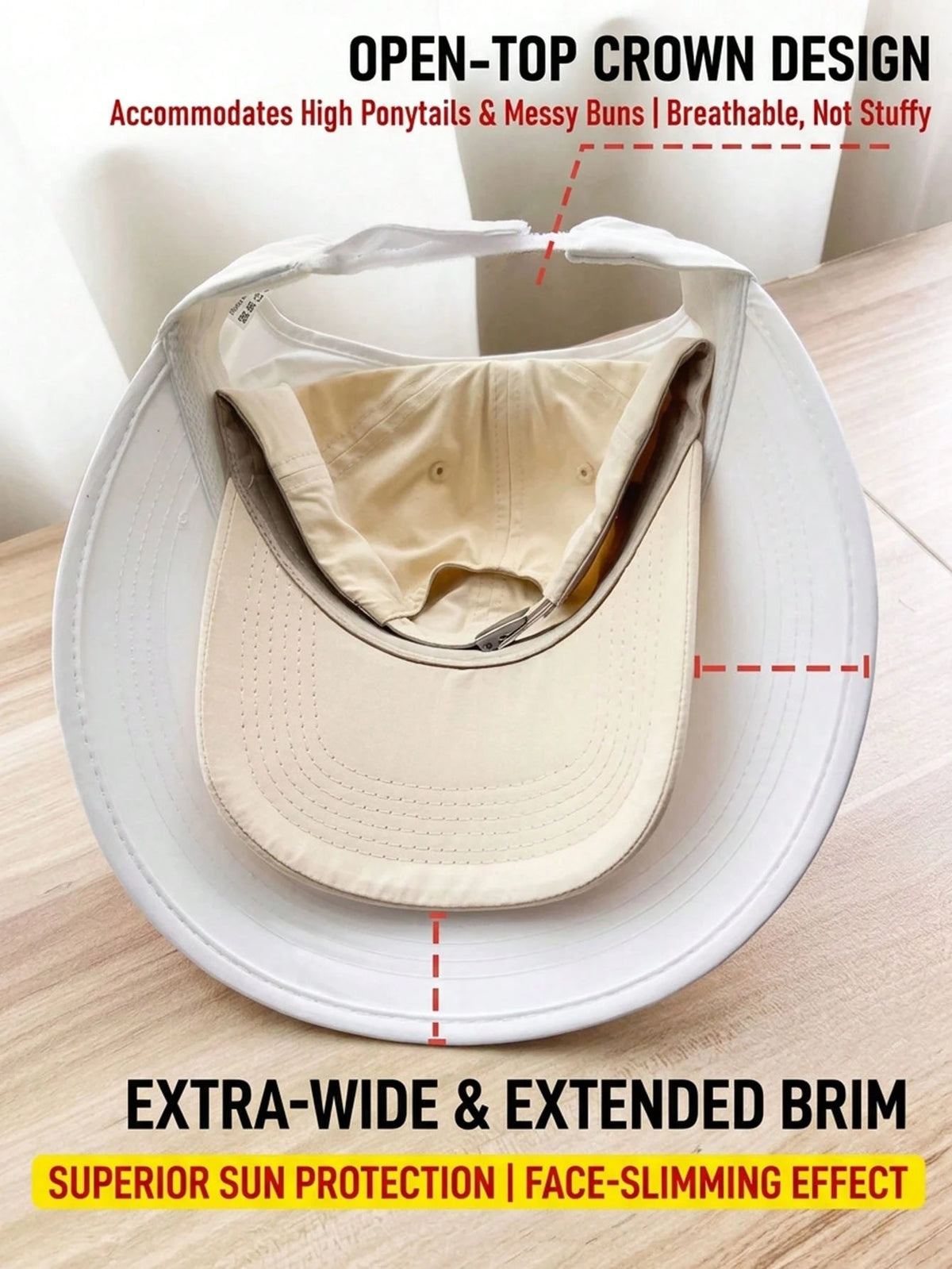 Women's Summer Quick-Dry Wide Brim Sun Hat, Half-Open Top Design, Suitable For Ponytail, UV Protection, Breathable, Suitable For Hiking, Travel And Beach