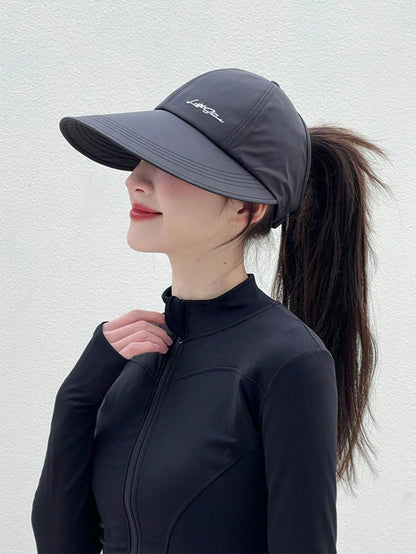 Women's Summer Quick-Dry Wide Brim Sun Hat, Half-Open Top Design, Suitable For Ponytail, UV Protection, Breathable, Suitable For Hiking, Travel And Beach