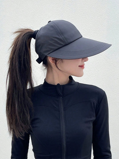 Women's Summer Quick-Dry Wide Brim Sun Hat, Half-Open Top Design, Suitable For Ponytail, UV Protection, Breathable, Suitable For Hiking, Travel And Beach