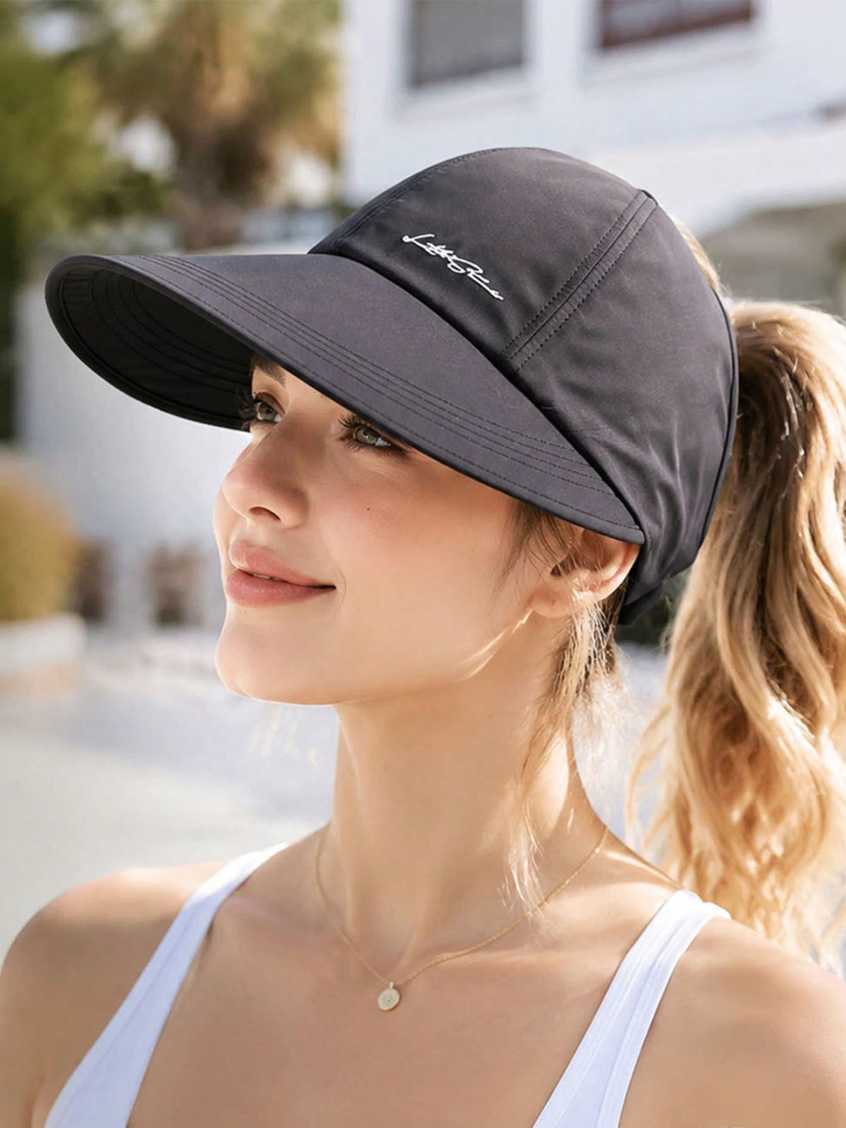 Women's Summer Quick-Dry Wide Brim Sun Hat, Half-Open Top Design, Suitable For Ponytail, UV Protection, Breathable, Suitable For Hiking, Travel And Beach