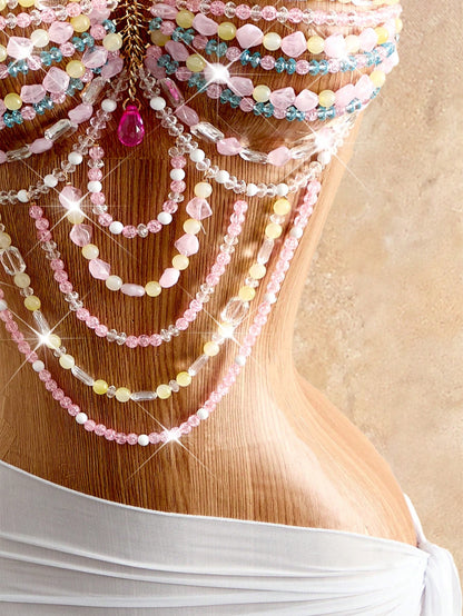 Women's Summer Vacation Boho Ribbed Pearl Chain Strap Backless Camisole Music Festival White